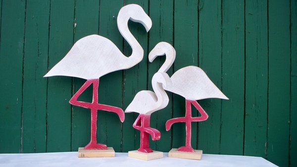 Flamingo, massives Eichenholz,weiß oder rose, 3 Größen