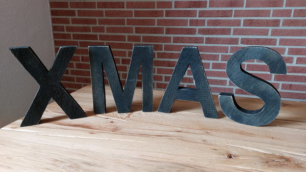 Schriftzug "XMAS" 3 Größen, natur, weiß oder schwarz