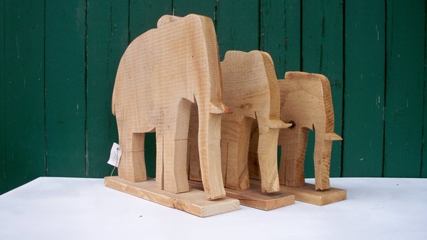 Elefant, natur, massives Eichenholz, drei Größen