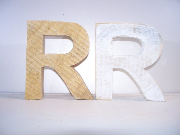 Buchstabe "R" , natur o. weiß , massiv Eiche, - 6 ,11, 20 cm